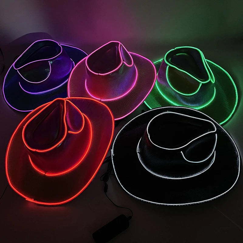 Neon LED Cowboy Hat - Glowing Light-Up Cap