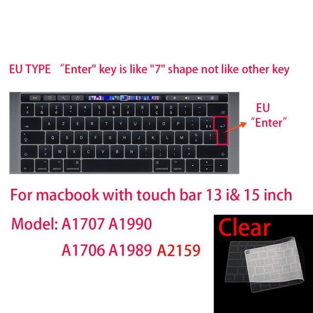 For Apple Macbook pro13/11Air 13/15 Retina12 inch All series silicone keyboard cover case transparent clear protecter film EU/US