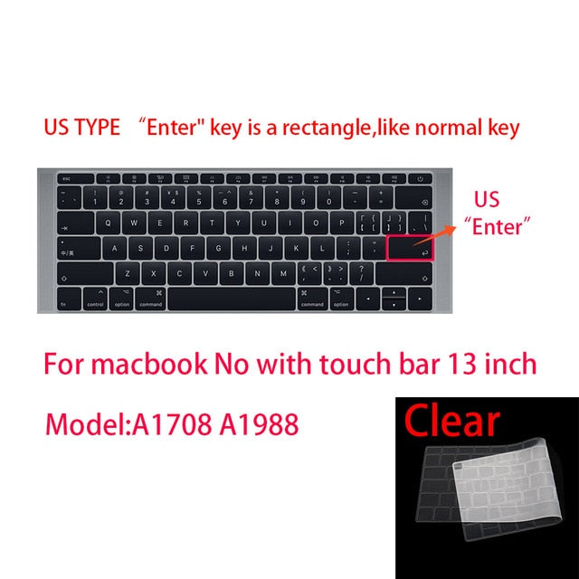 For Apple Macbook pro13/11Air 13/15 Retina12 inch All series silicone keyboard cover case transparent clear protecter film EU/US