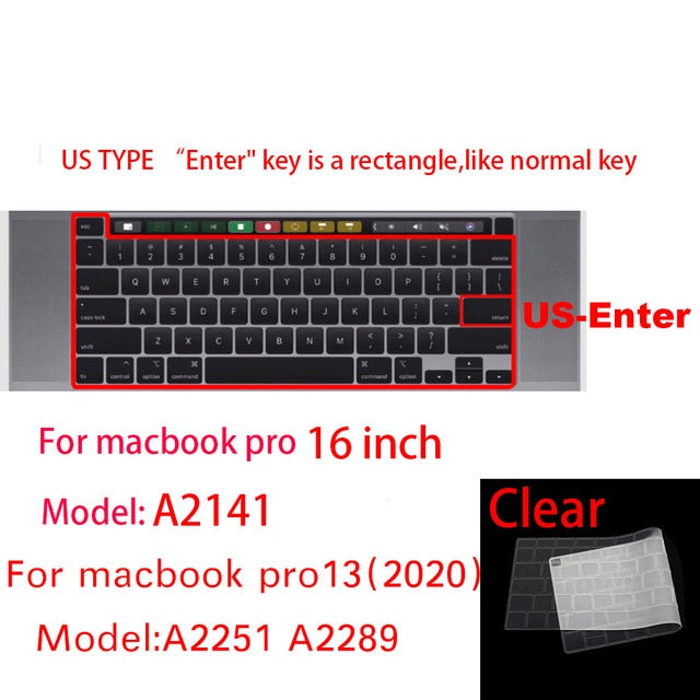 For Apple Macbook pro13/11Air 13/15 Retina12 inch All series silicone keyboard cover case transparent clear protecter film EU/US