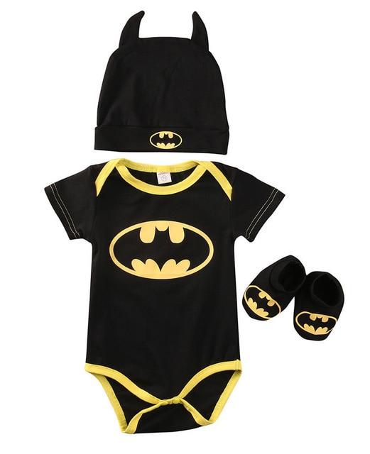 Batman Baby Boys Rompers Jumpsuit Cotton Tops+Shoes+Hat 3Pcs Outfit Clothes Set Newborn Toddler 0-24M Kids Clothes - GoJohnny437