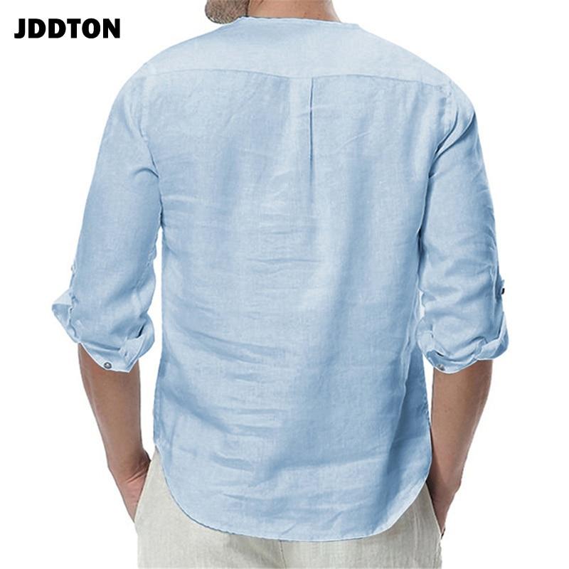 Men's Long Sleeve Shirts Cotton Linen Casual Breathable Comfortable Shirt Fashion Style Solid Male Loose Shirts - GoJohnny437