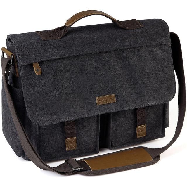 Messenger Bag for Men Vintage Water Resistant Waxed Canvas Laptop Briefcase Padded Shoulder Bag - GoJohnny437