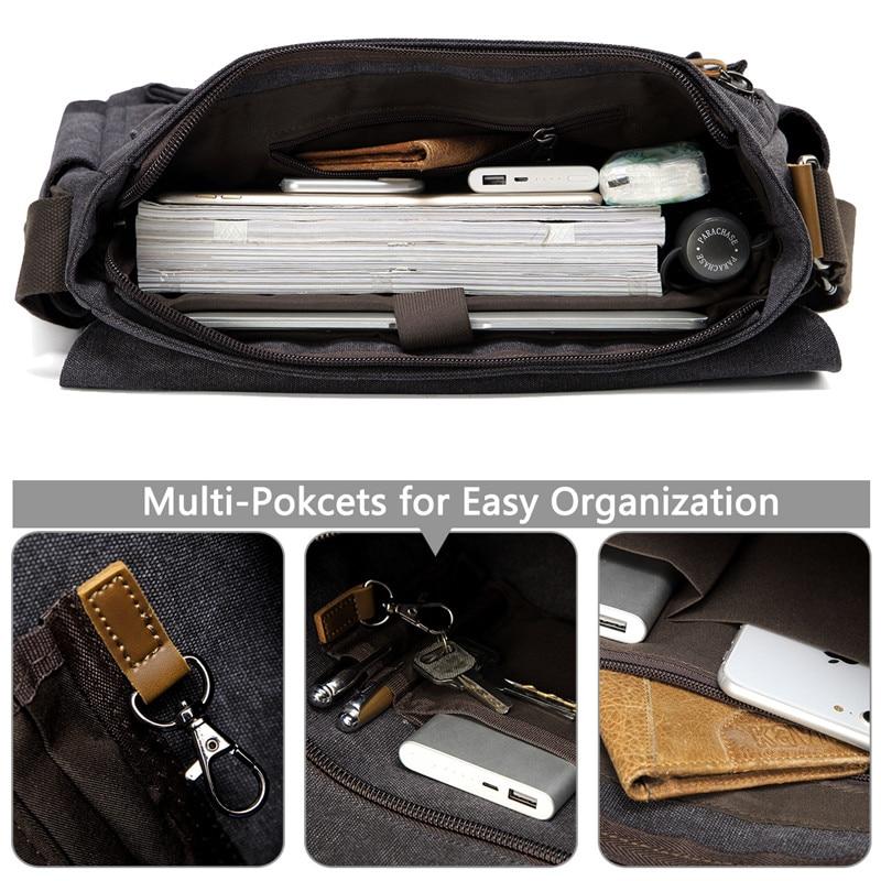 Messenger Bag for Men Vintage Water Resistant Waxed Canvas Laptop Briefcase Padded Shoulder Bag - GoJohnny437