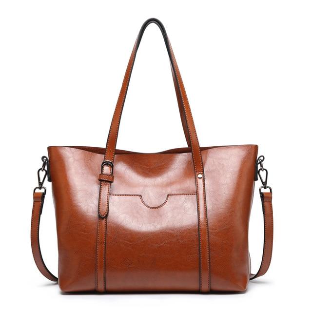Women bag Oil wax Women's Leather Handbags Luxury Lady Hand Bags With Purse Pocket Women messenger bag Big - GoJohnny437