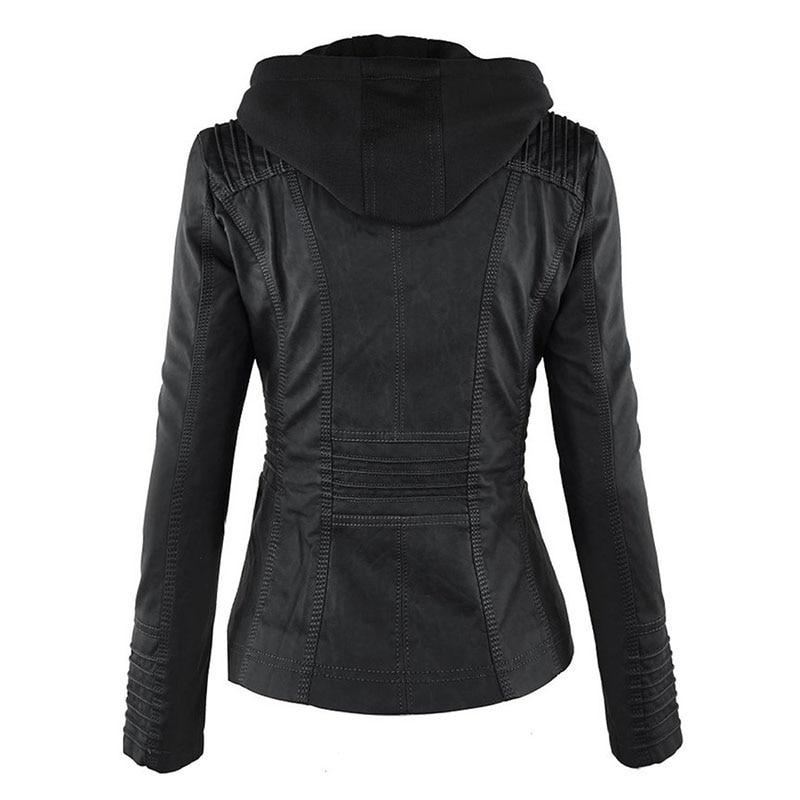 Women Faux Soft Leather Jackets Coats Lady Black Zipper Epaule Motorcycle Streetwear - GoJohnny437